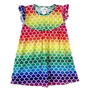 Bradylynn Designs Dress Girls 5T (XL) Rainbow‎ Mermaid Flutter Sleeves Stretch